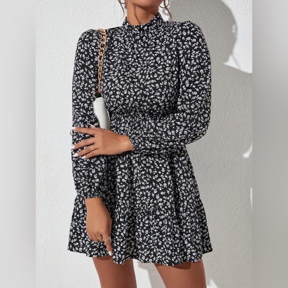 Floral Black Mini Dress - Picture 1 of 9